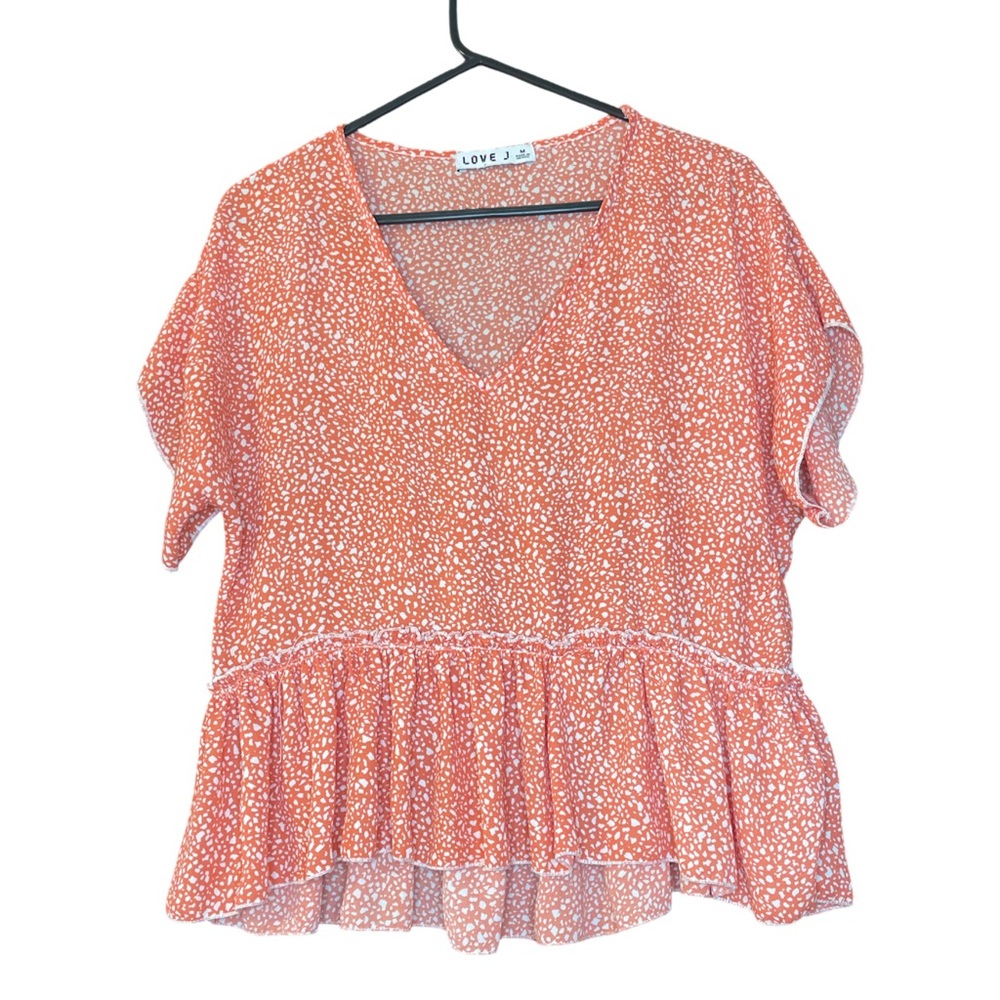LOVE J Women Blouse Red Orange with White Spots size Medium